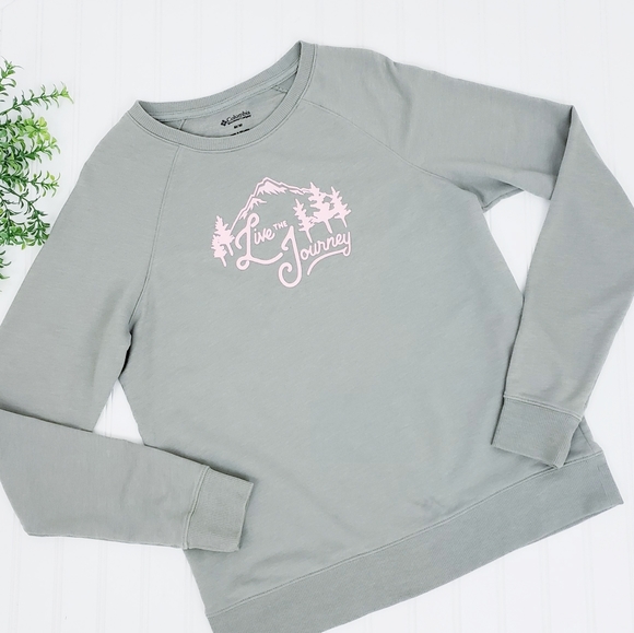Columbia Tops - Columbia Graphic Sweatshirt Olive Green Live The Journey size Medium Lightweight